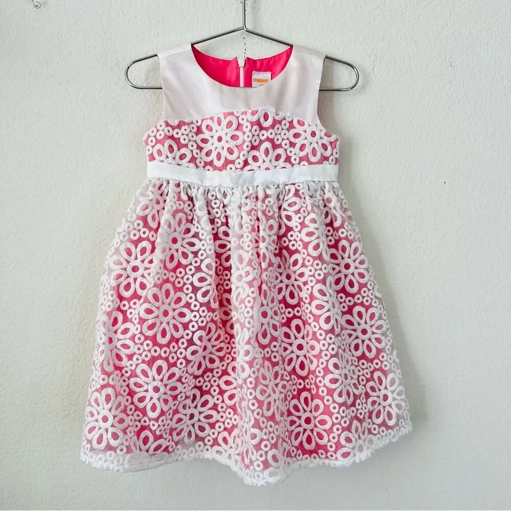 Gymboree white floral embroidered lace satin pink sleeveless dress